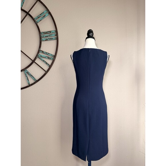 J. Crew Dress 2 Navy Blue Sleeveless Lined Midi Sheath EUC - Picture 2 of 5